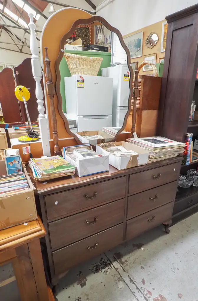 mdf faux wood veneer 6 drawer mirror back dresser H-1670 W-1100 D-410 Image 1++