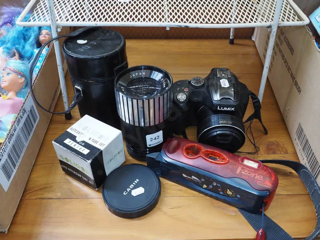 Lumix digital camera, Polaroid I-Zone camera, Cabin projector lens, set of extension tubes Image 1++