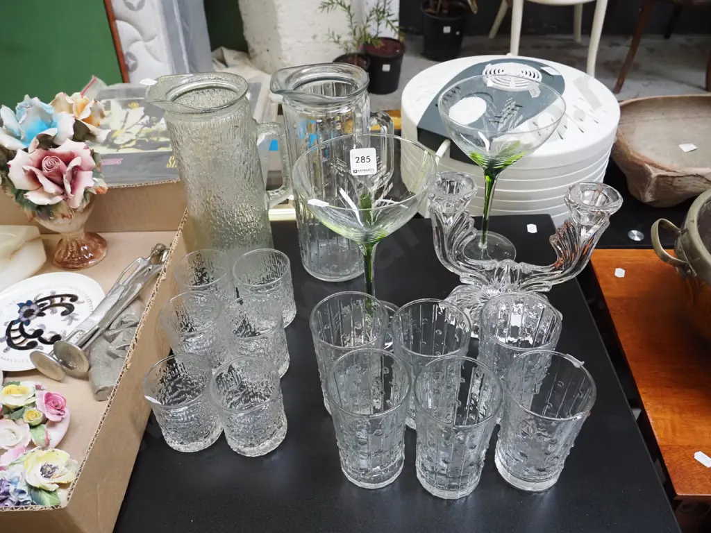 2x water sets, glass comports, glass candelabra Image 1++