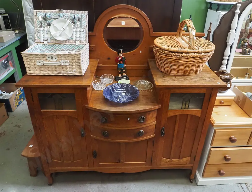 arts and craft oak brake front buffet sideboard , 3 doors, 2 drawers Image 1++