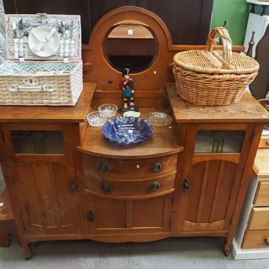 arts and craft oak brake front buffet sideboard , 3 doors, 2 drawers