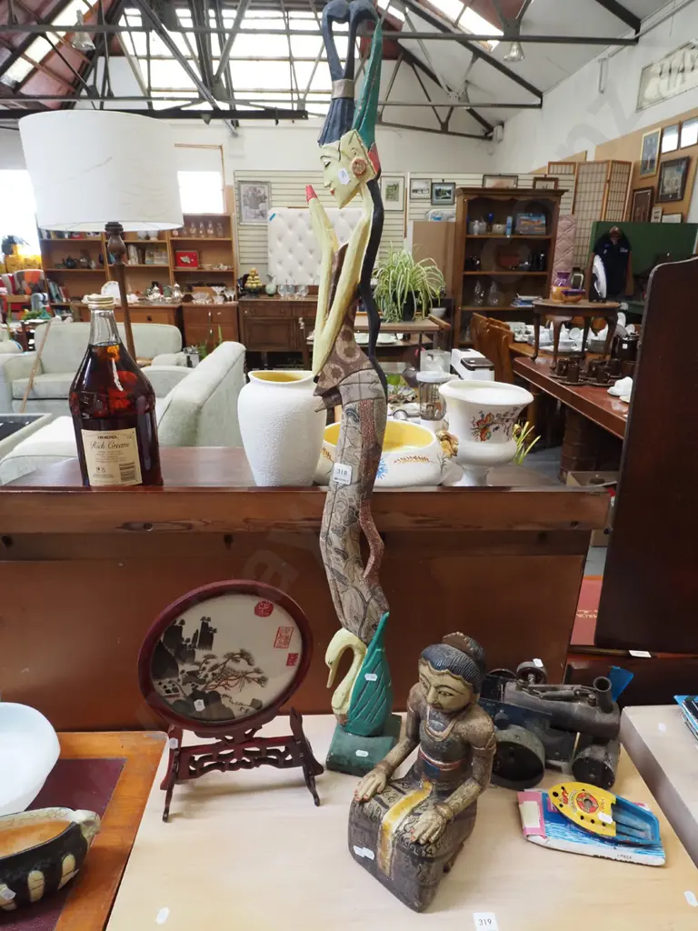wooden Asian figurines H-970, Chinese metal work on wooden stand Image 1++