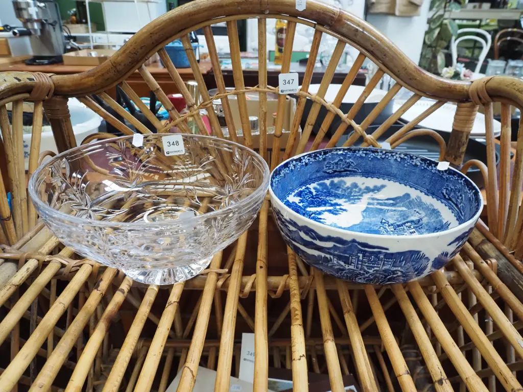 cut crystal bowl, blue and white Royal Staffordshire bowl Image 1++