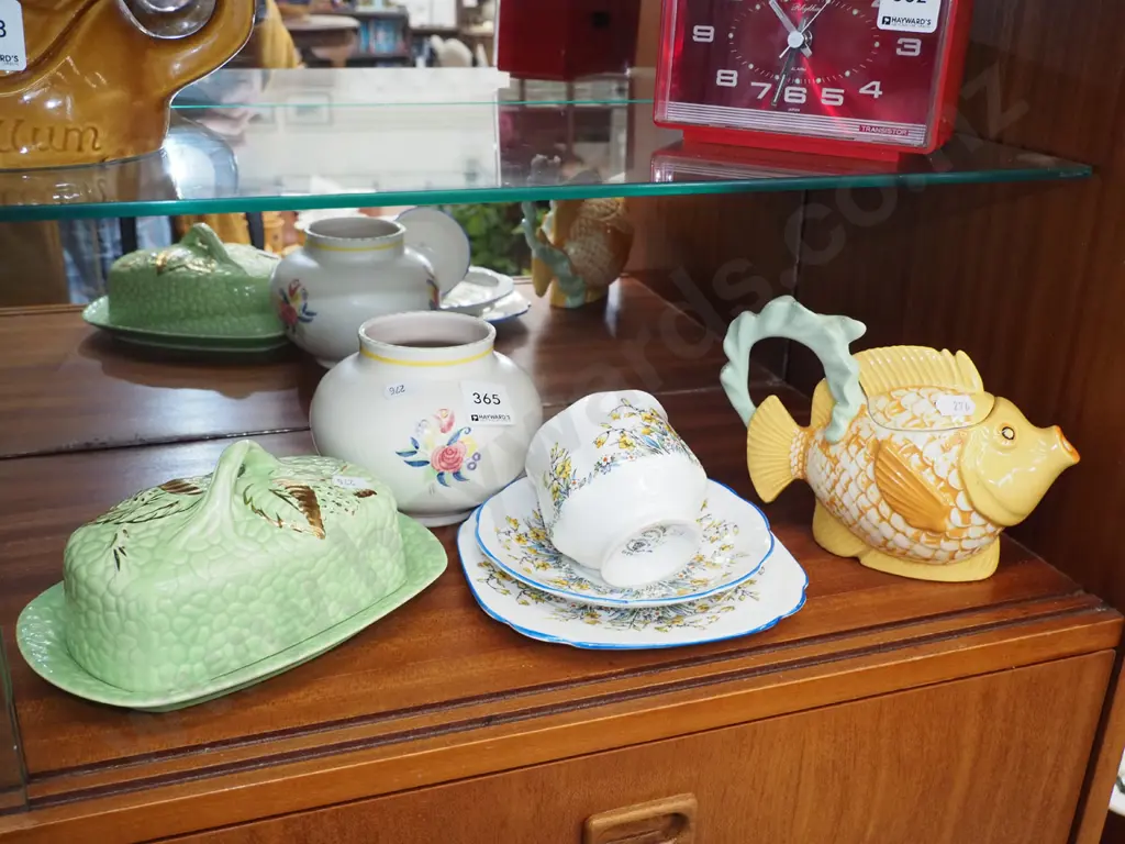 Poole vase, trio, fish teapot etc Image 1++