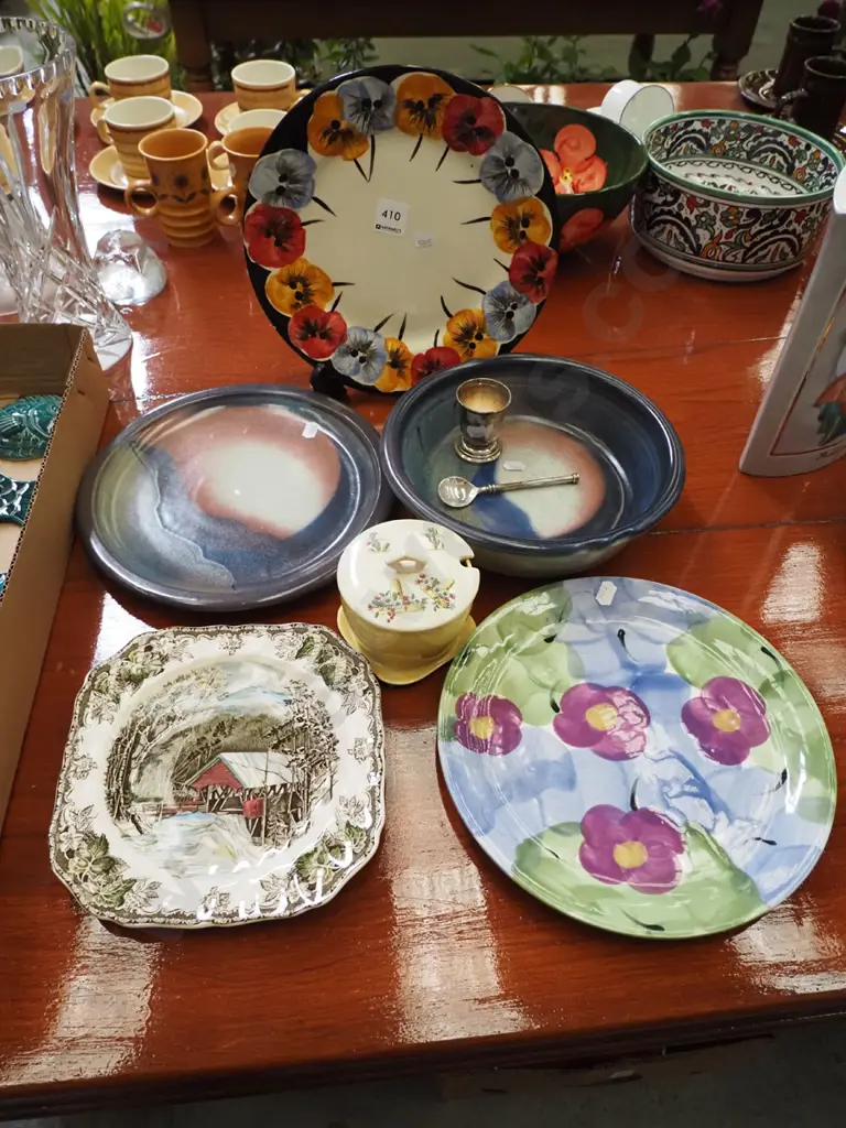 hand painted floral plates, pottery bowl, plated egg cup etc Image 1++
