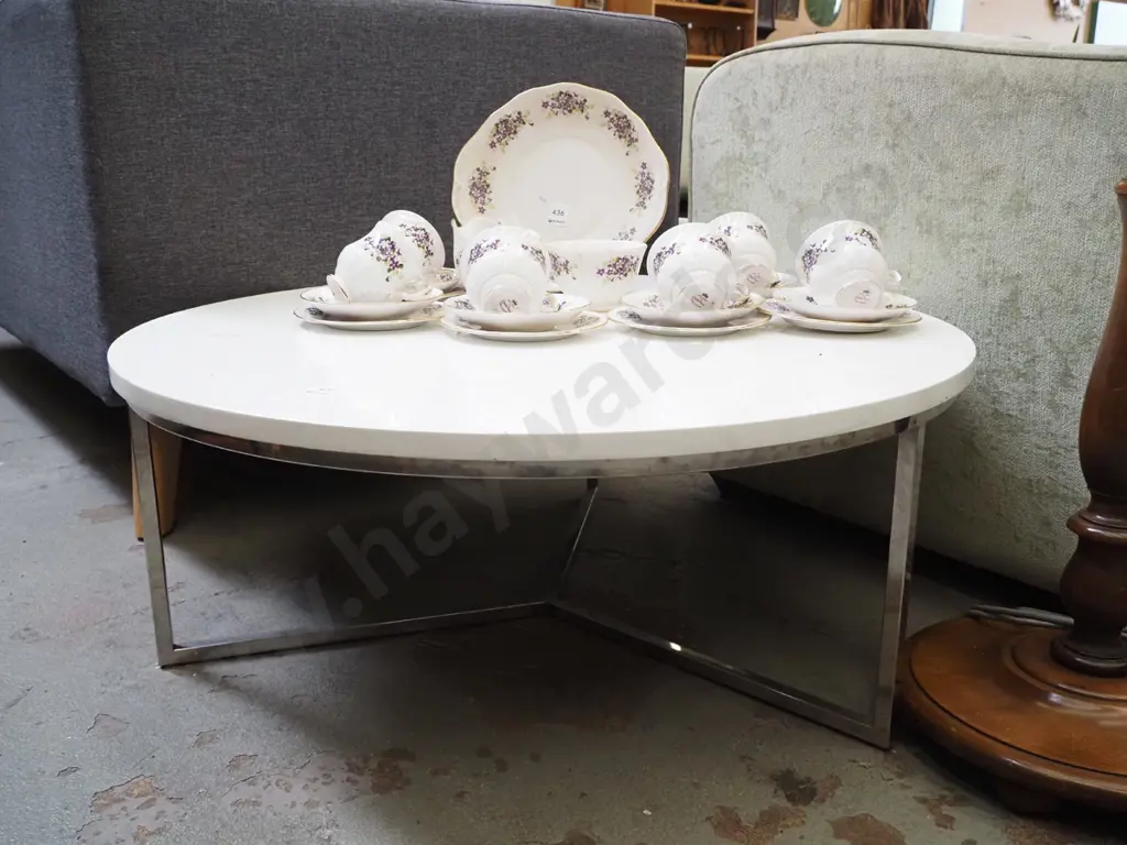 chrome and melteca topped circular/end table H-320 Diam-800 Image 1++