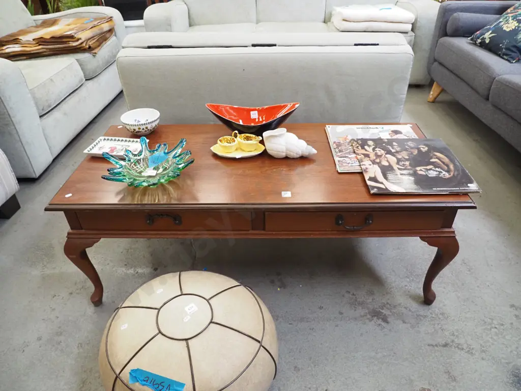 cab leg mahogany coffee table wth 2 drawers H-450 W-1200 D-530 Image 1++