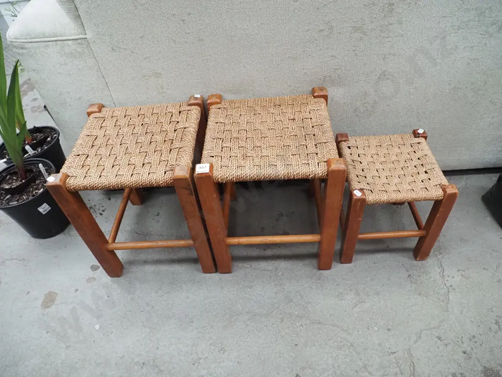 3x wood and seagrass stools Image 1++