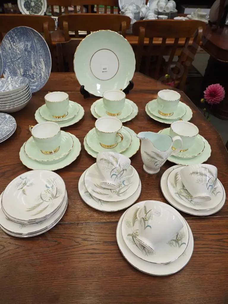 Kent bone china trios, cake plate, Royal Albert cups, saucers, plates, jug Image 1++