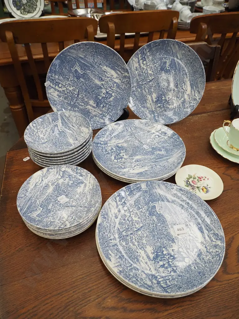 assorted Crown Lynn blue and white plates, bowls, posie pin dish Image 1++