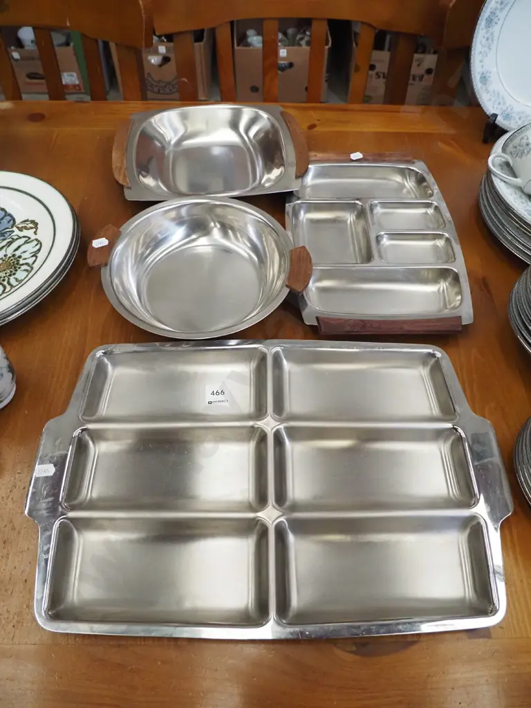 assorted stainless steel and wood serving bowls Image 1++