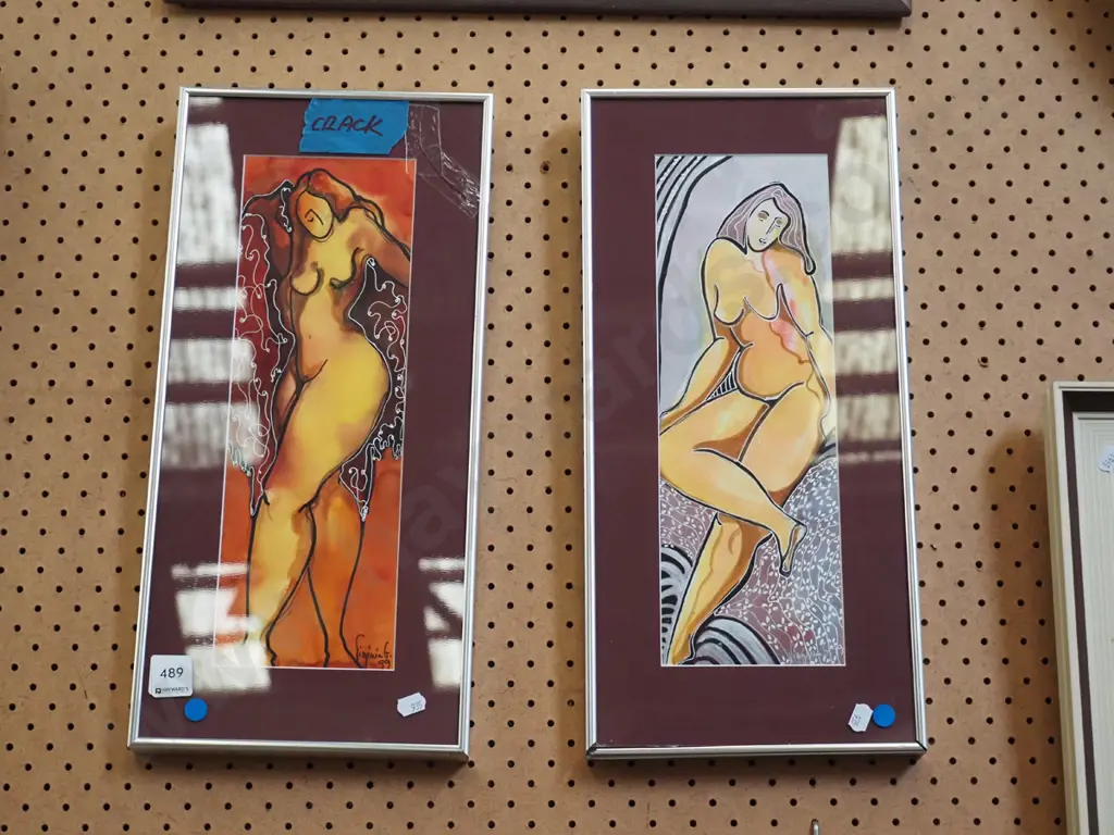 2x framed prints - nudes, 1 has crack to glass Image 1++