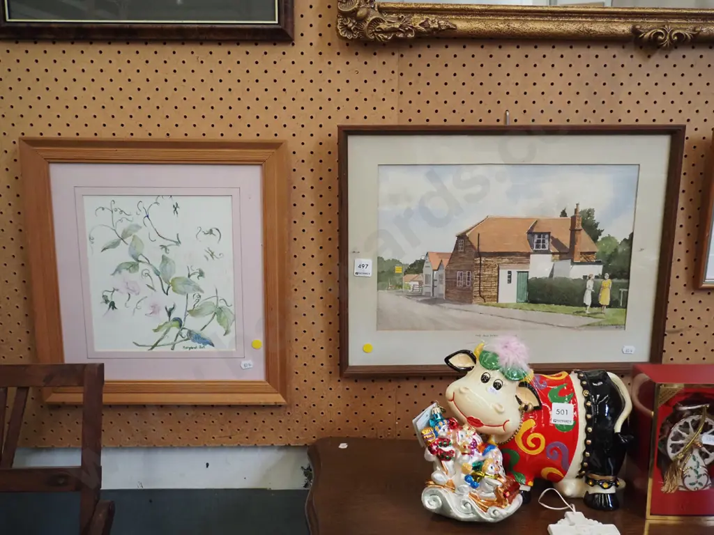 2x framed watercolours - yellow dots Image 1++