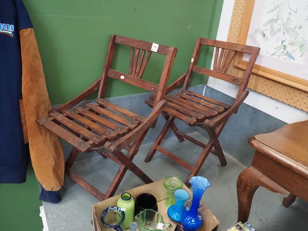 2x foldaway wooden child's chairs Image 1++