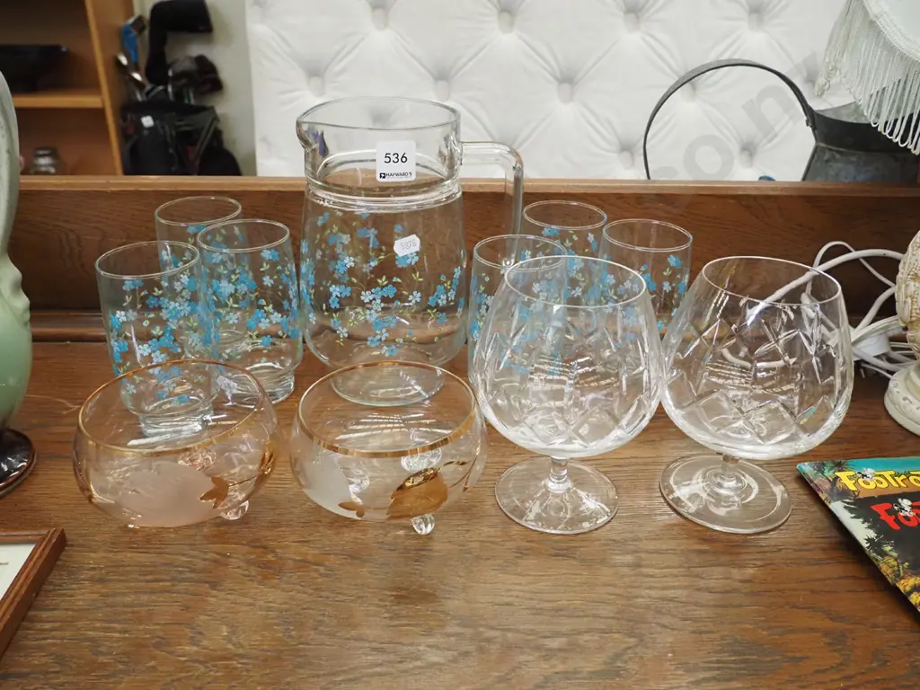 blue floral glass water set, 2x brandy balloons etc Image 1++