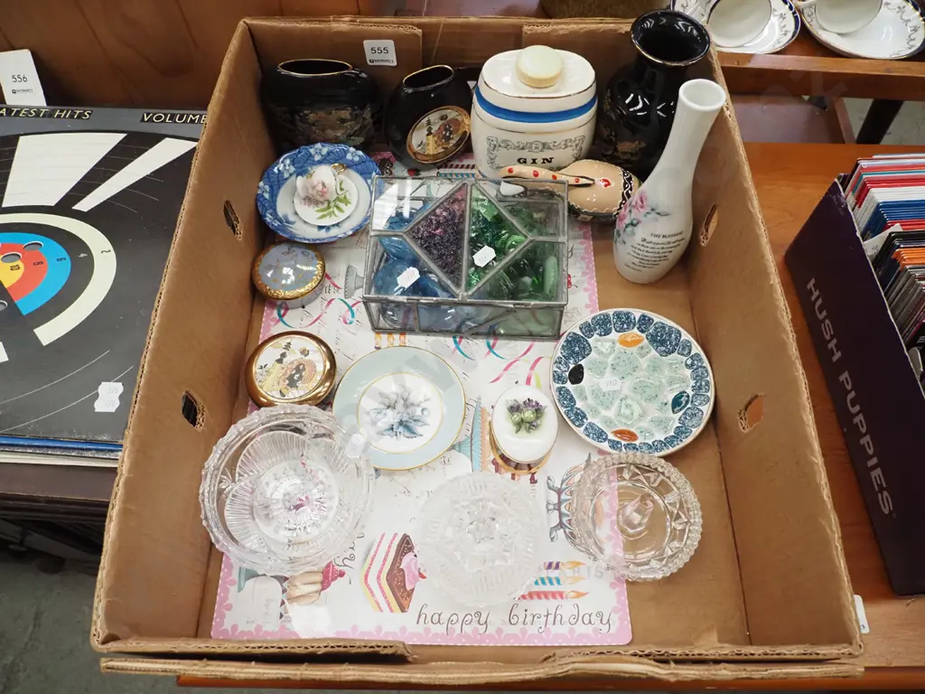 box; vases, polished leadlight trinket box, cut crystal ring dish etc Image 1++