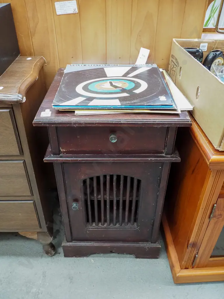 small bedside cabinet with unusual dowel panelled door Image 1++