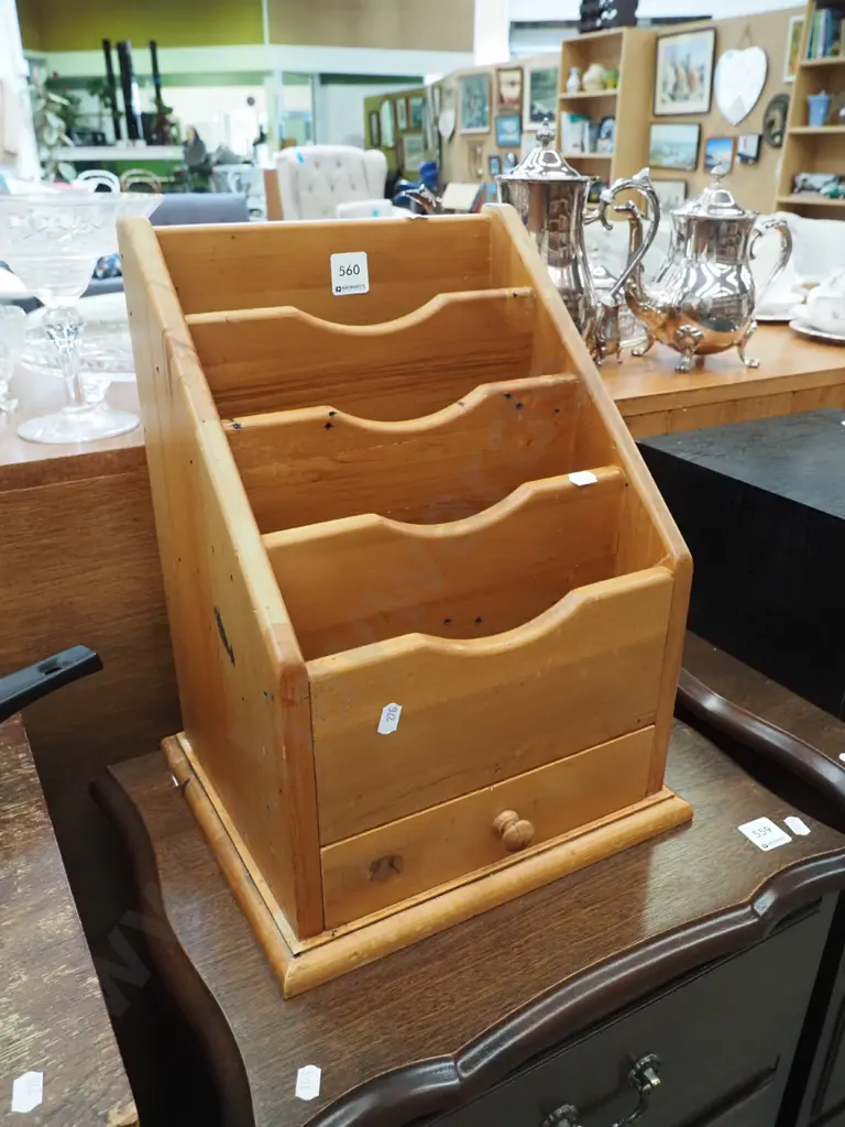solid rimu letter organiser with single drawer H-380  Image 1++