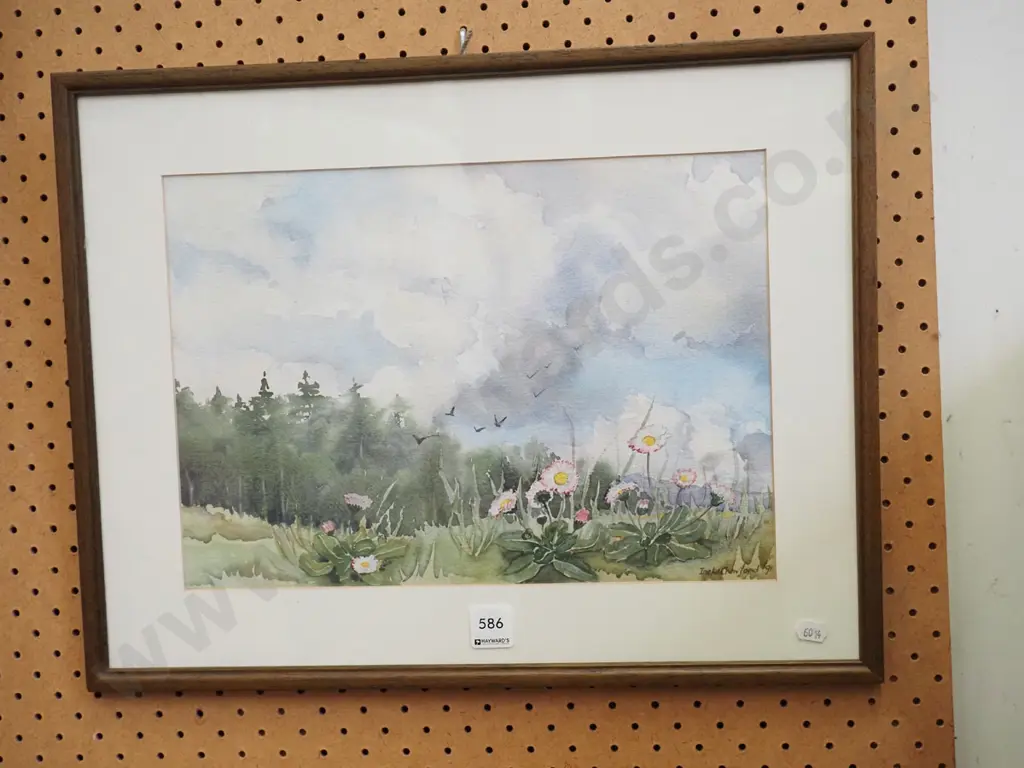 framed Ineke Crawford '91 watercolour - meadow flowers Image 1++