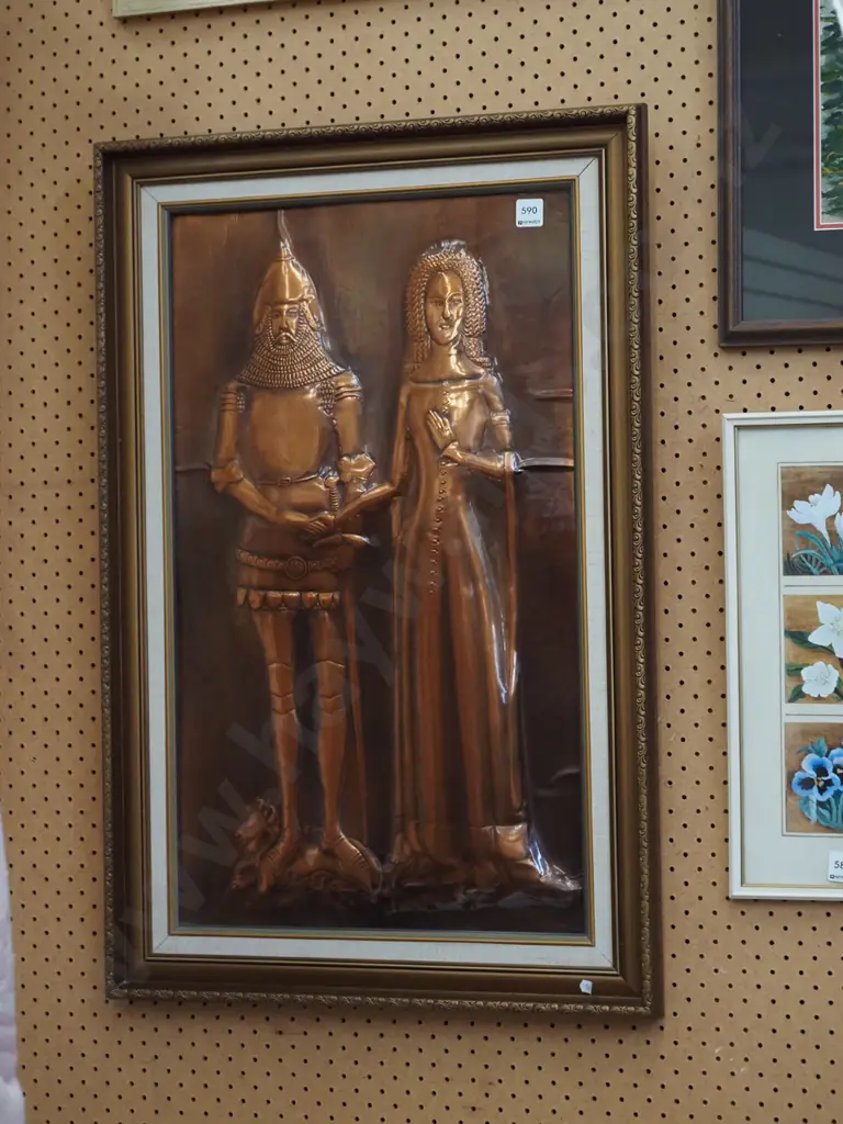 framed pressed copper portrait - knight and lady Image 1++
