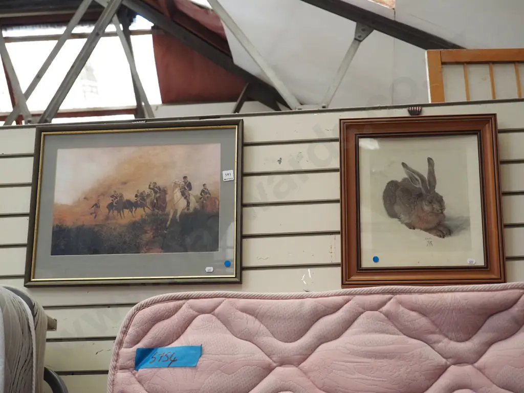 2x framed prints - Durer, military scene - blue dots Image 1++