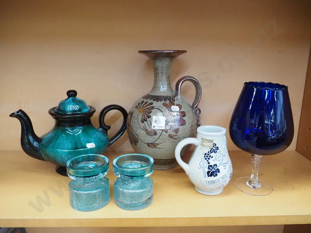 blue glass goblet, candlesticks etc Image 1++