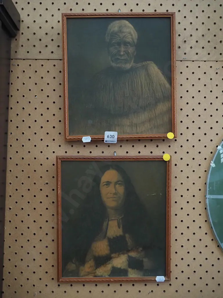 2x Maori portrait prints - fading and staining - yellow dots Image 1++