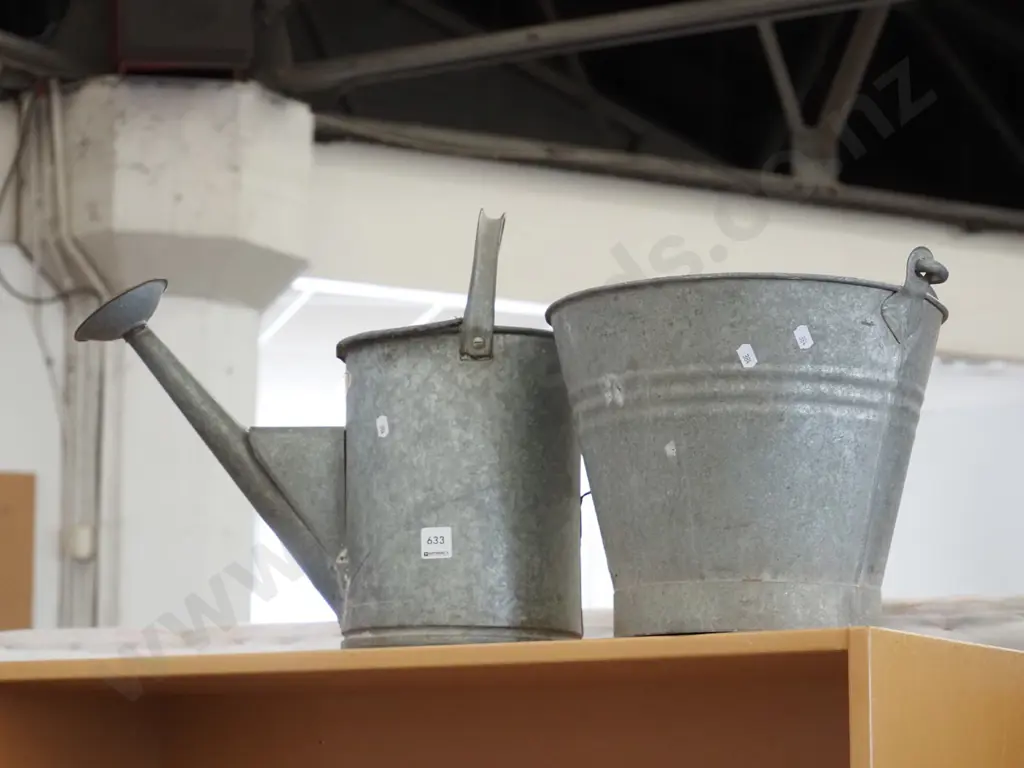 galvanised watering can and bucket Image 1++