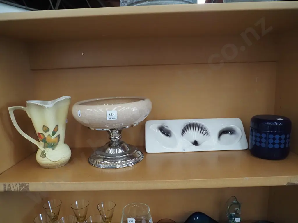 plated ware and glass comport, jug, retro enamel canisters etc Image 1++