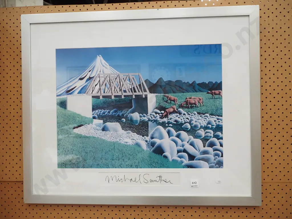 Michael Smither poster print - cows by water way Tarankai Image 1++
