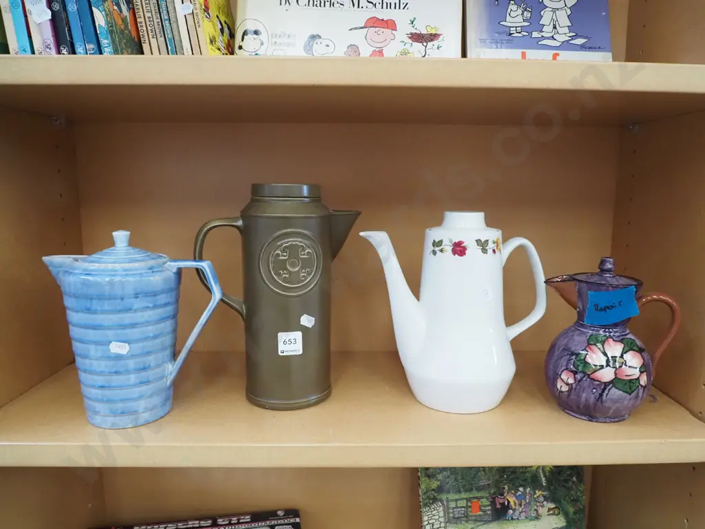 shelf of coffee and tea pots Image 1++