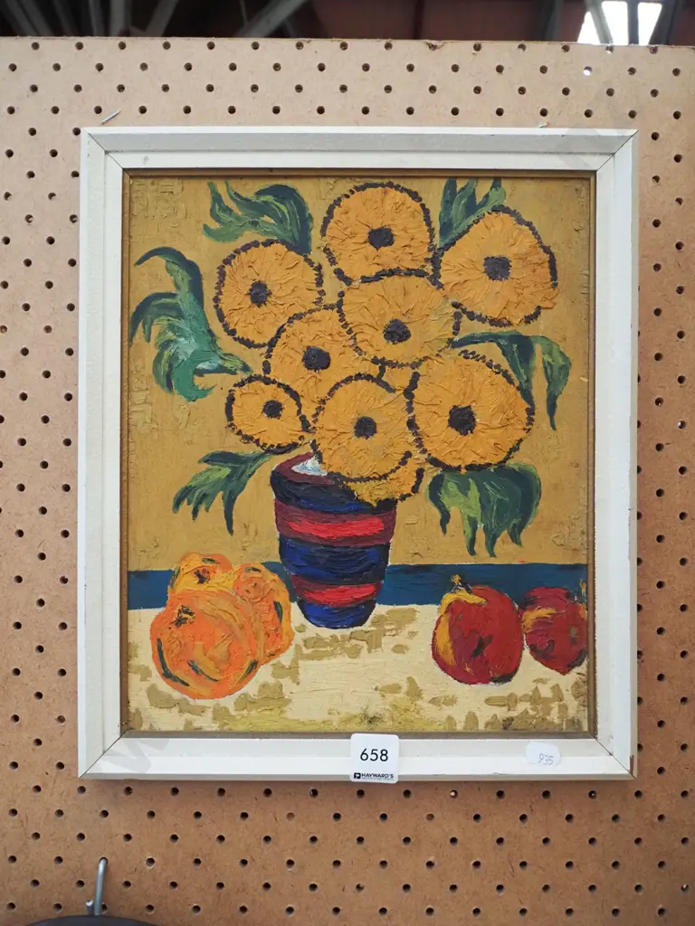framed oil on board - sunflowers Image 1++