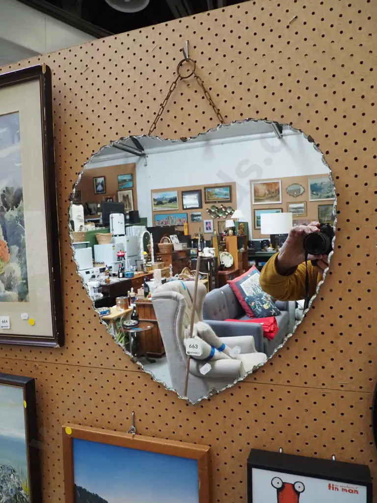 scalloped edge heart shaped wall mirror - slight aging Image 1++