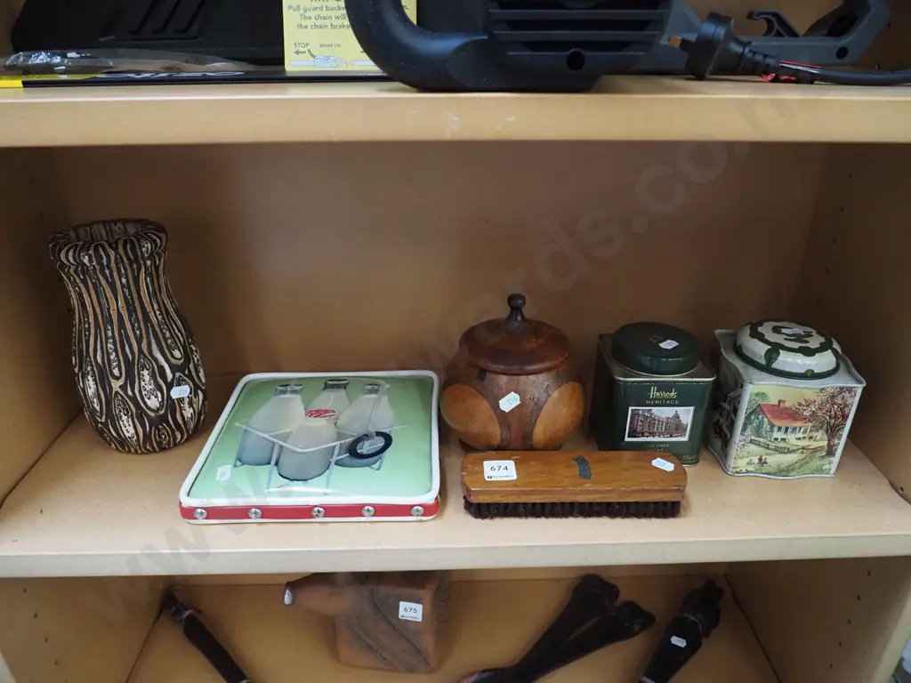 tea tins, turned punga vase etc Image 1++