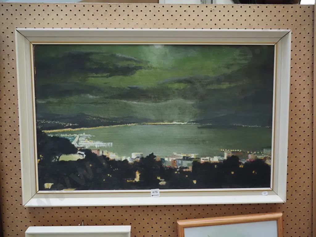 framed oil- harbour scene Image 1++