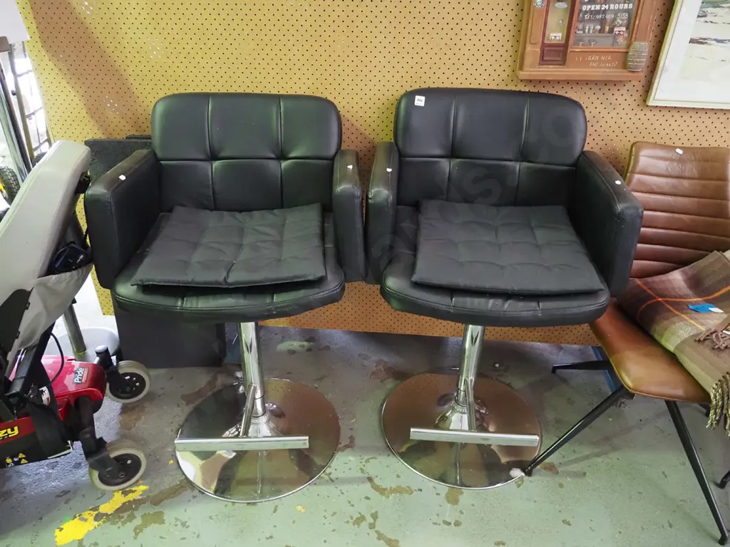 pair of black vinyl and chrome bar stools- vinyl needs attention Image 1++