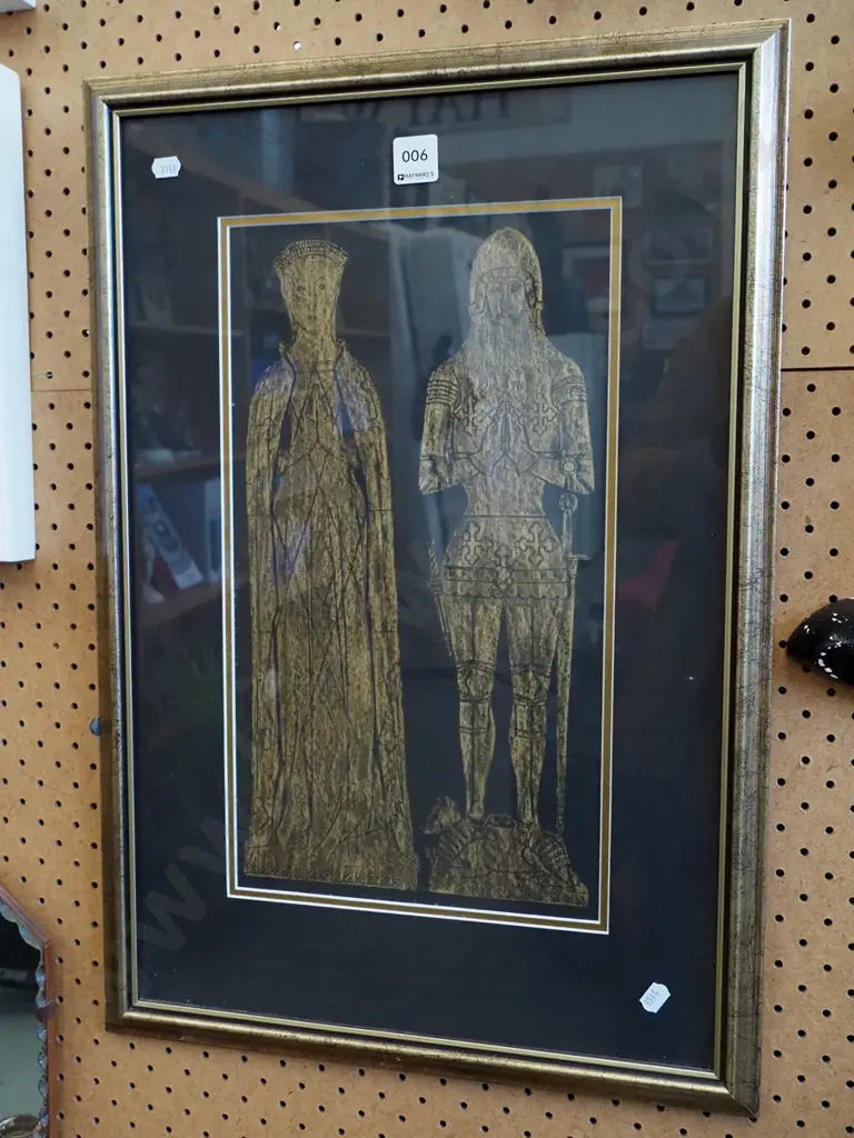 medieval style brass rubbing of Sir Thomas and Lady Margaret de Beauchamp Image 1++