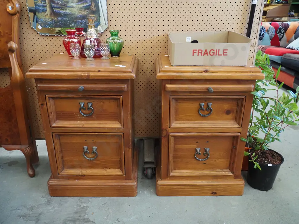 2x solid pine 2 drawer bedside cabinets with cast metal handles Image 1++