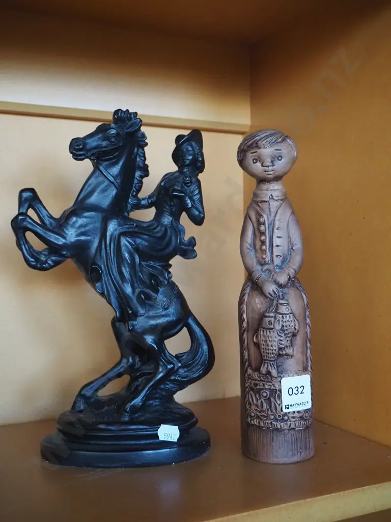 pottery figurine, female on rearing horse H-70 Image 1++