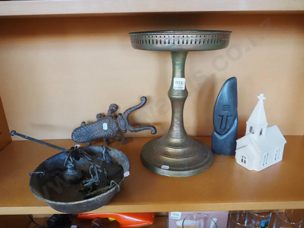 large metal comport, candle lanterns, balance scales etc Image 1++