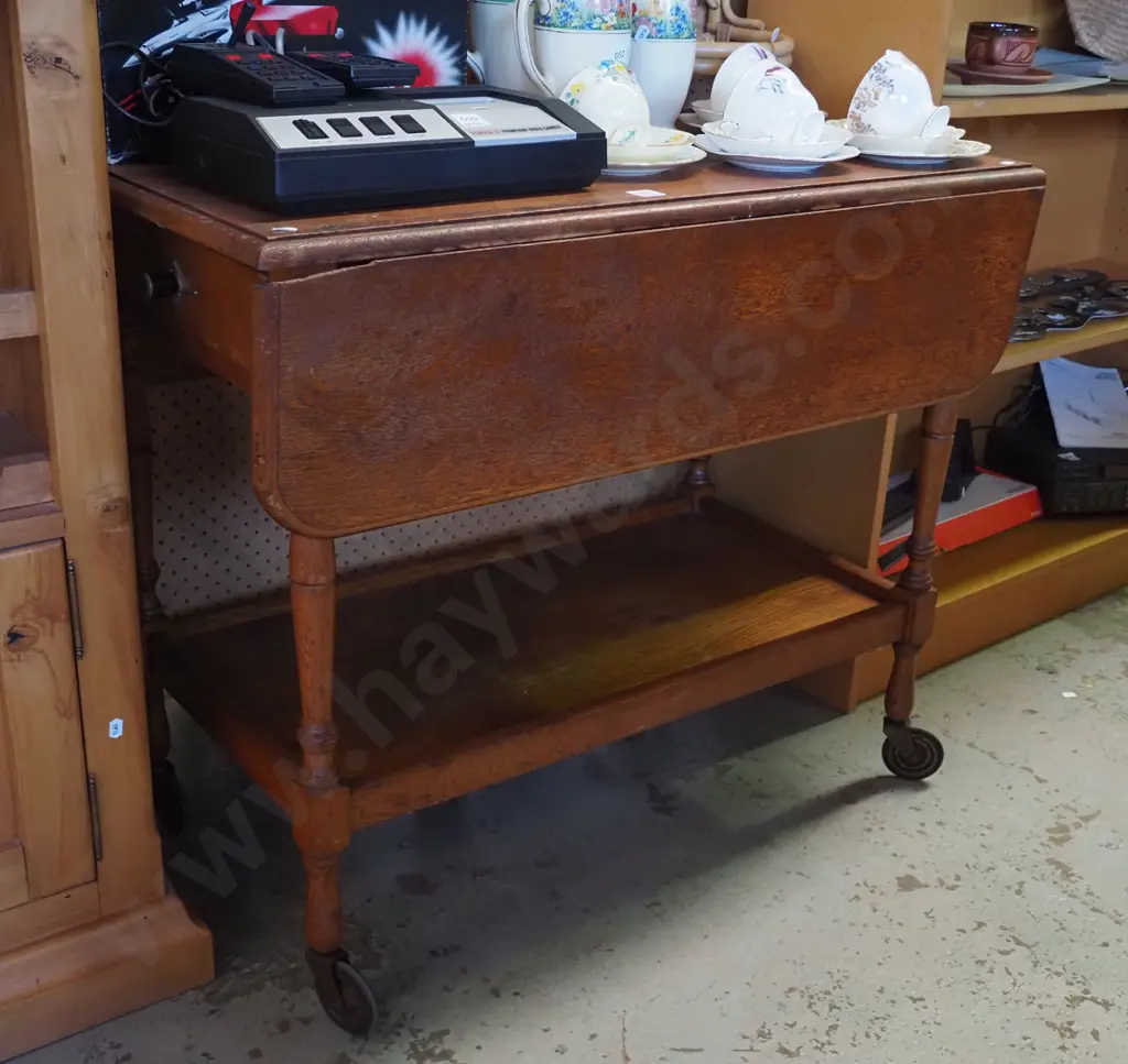 oak drop side tea trolley Image 1++