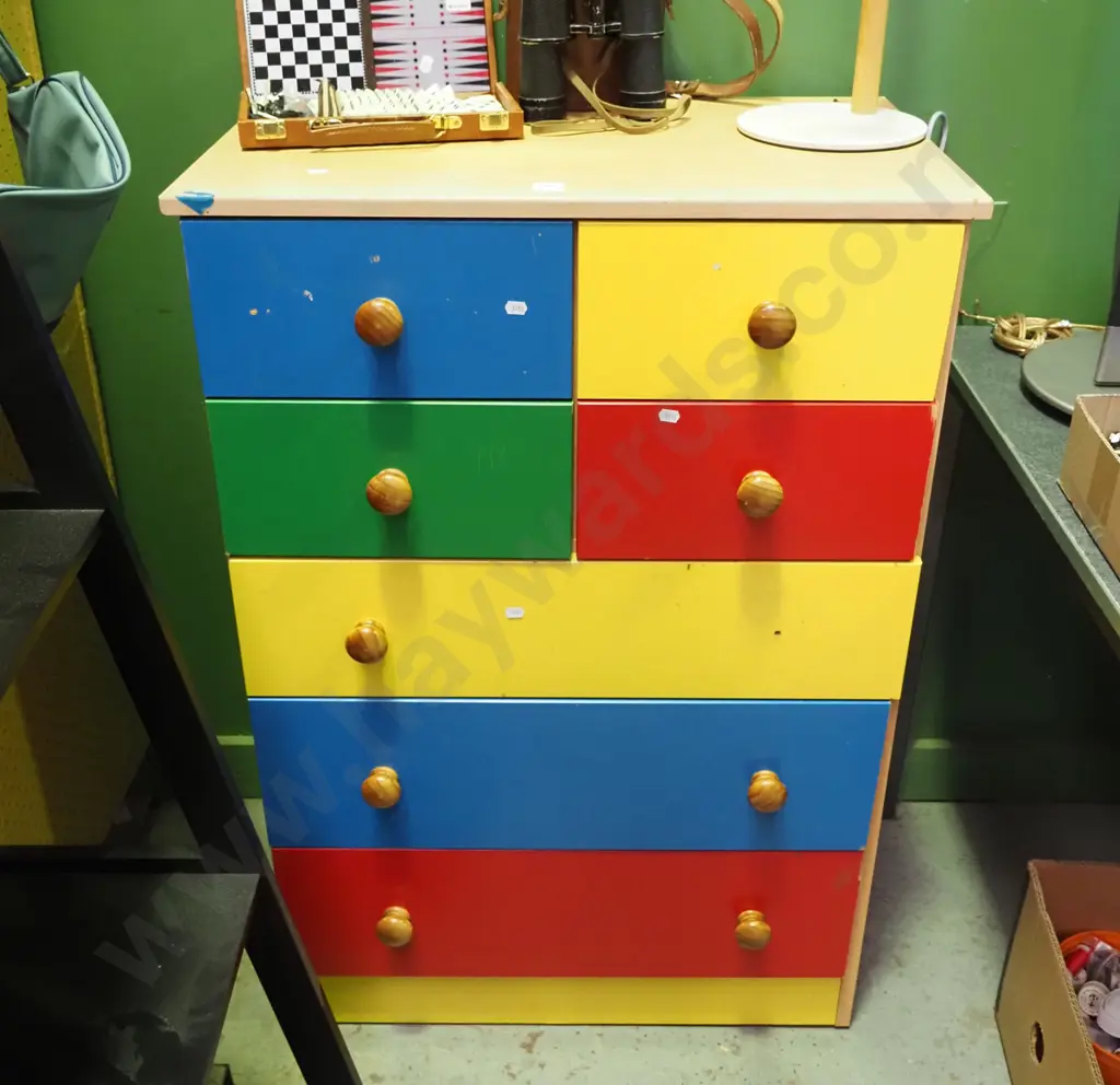 mdf primary coloured painted tall boy - needs attention H-1000 W-670 D-400 Image 1++