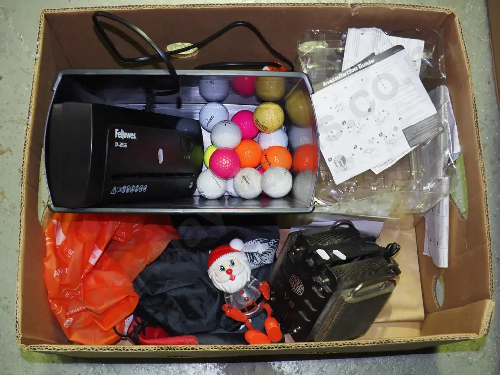 box; document shreader, golf balls, santa figurine etc Image 1++