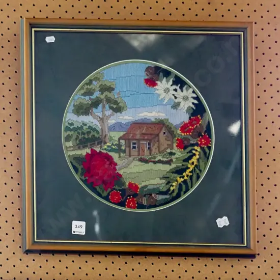 framed needlework - cottage