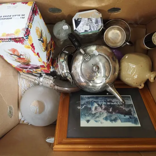 box; framed print, teapots, light shades etc