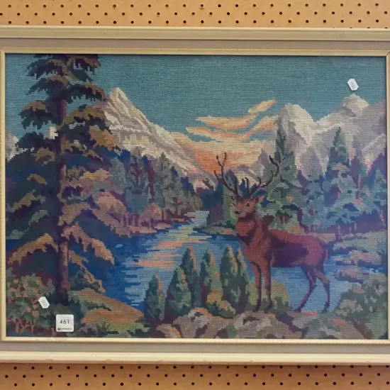 framed needlework - stag