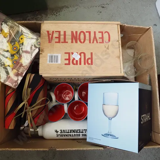 box; coffee cups, drink bottle etc