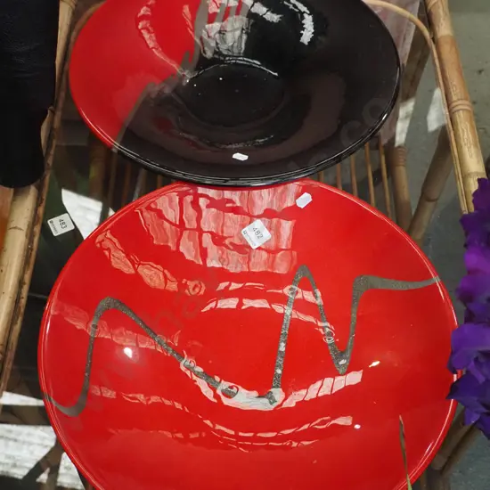 2x large art glass bowls Diam-400