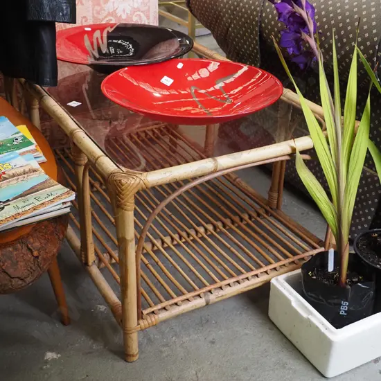 bamboo glass top coffee table
