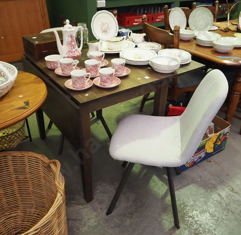 solid wood dark stained dropside dining table with 2 matching chairs H-750 W-1200 D-900 Image 1++